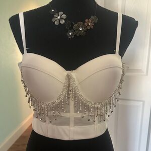 Papaya White Beaded Crop Top